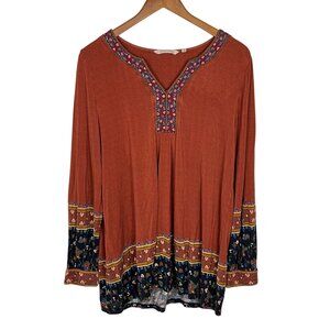 Soft Surroundings Top Medium Boho Earthy Granola Cottage Indie Embroidered Tunic